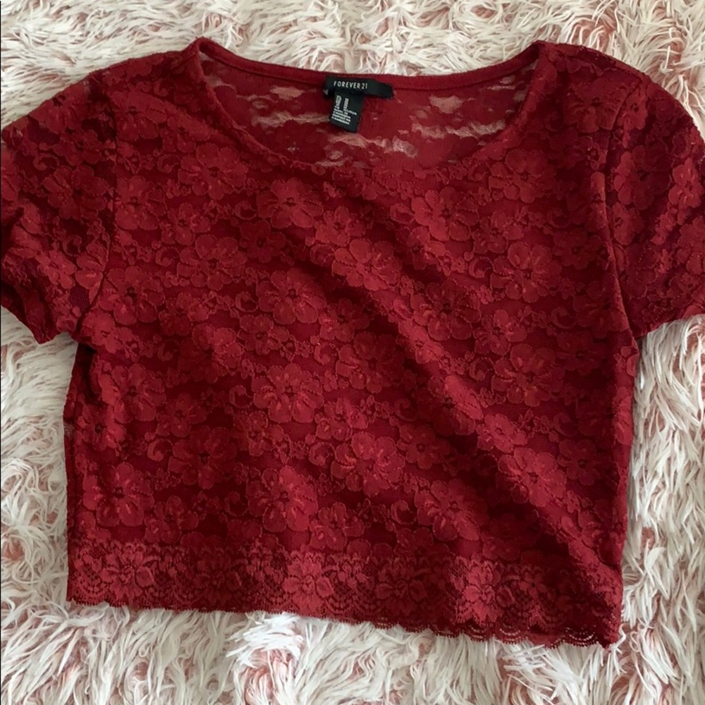 Burgundy lace crop top